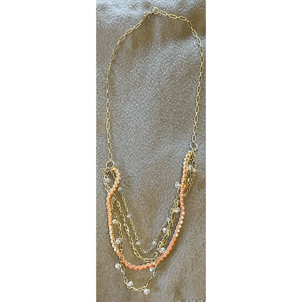 Ann Taylor Loft Necklace Marked Layered Three Strand Gold Tone Glass Beads 36" - Picture 2 of 6